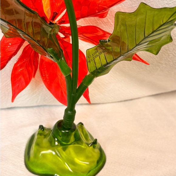 Vintage 60's Lucite Christmas Poinsettias Pair Red Green Glows C.K. Industries - Picture 9 of 12